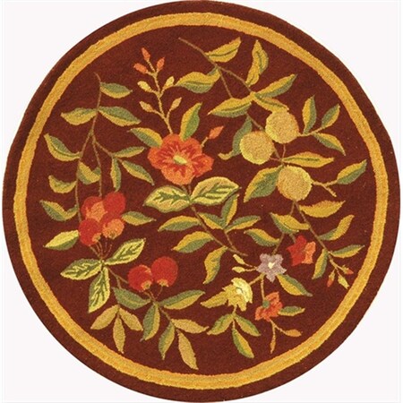 Safavieh 3 ft. x 3 ft. Round- Country and Floral Chelsea Burgundy Hand Hooked Rug HK210C-3R